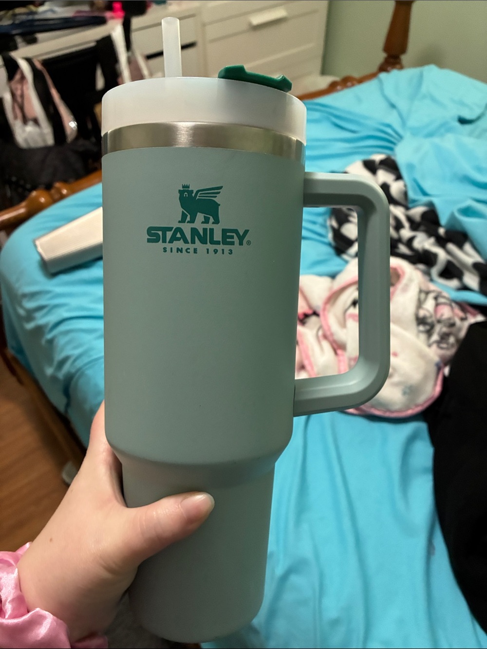 Stanley Mint Green Insulated Travel Mug with Handle and Straw Lid